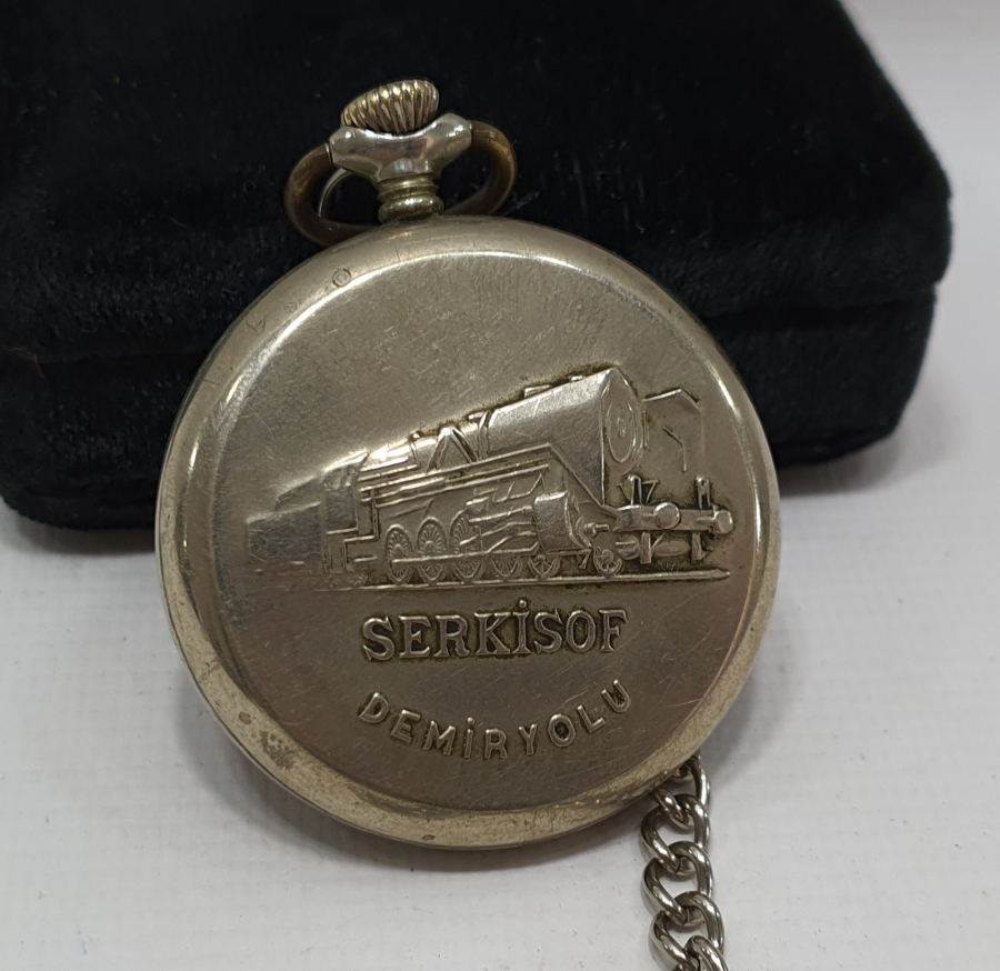 TEPEDEN KURMALI TREN YOLLU ANTİKA CEP SAATİ