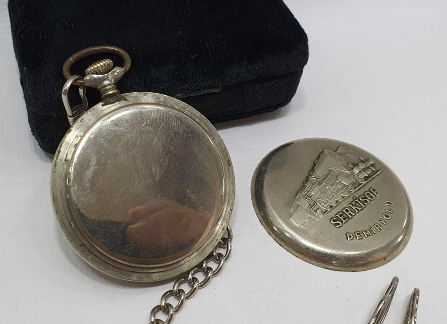 TEPEDEN KURMALI TREN YOLLU ANTİKA CEP SAATİ