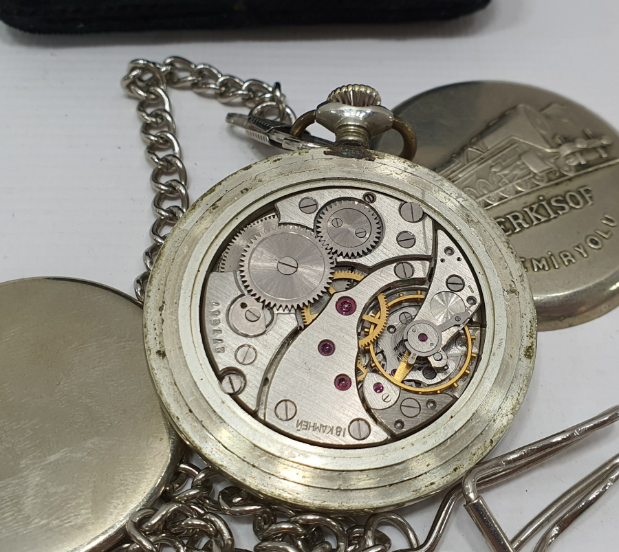 TEPEDEN KURMALI TREN YOLLU ANTİKA CEP SAATİ