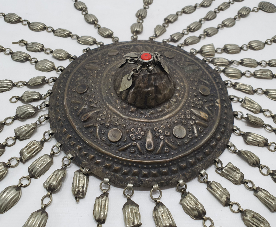 OSMANLI DÖNEMİ ÇOK NADİR MERCANLI GÜMÜŞ GELİN TEPELİĞİ