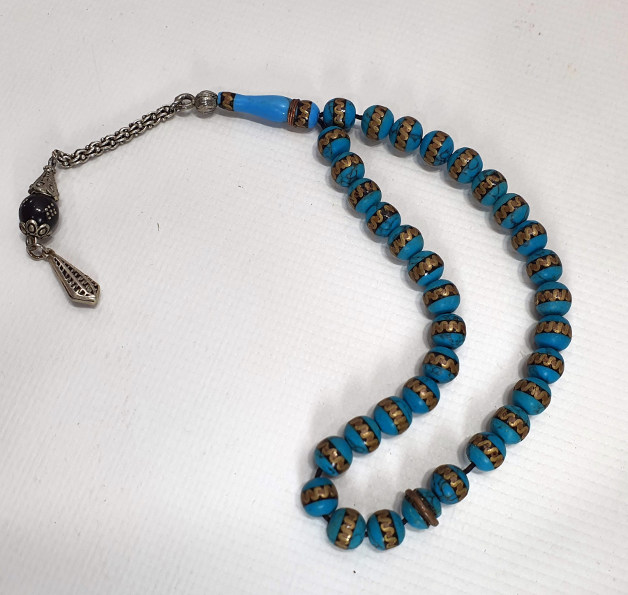 TURKUAZ TAŞLI VE İŞLEMELİ TESBİH