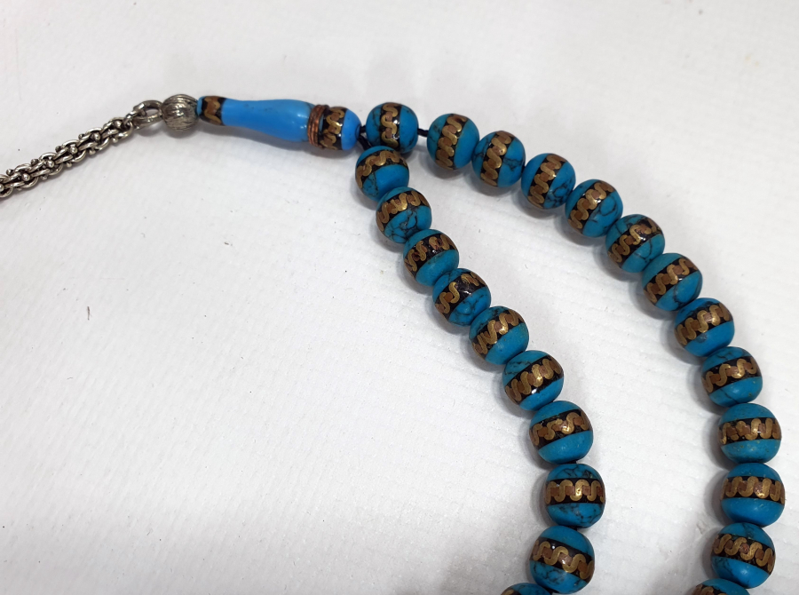 TURKUAZ TAŞLI VE İŞLEMELİ TESBİH