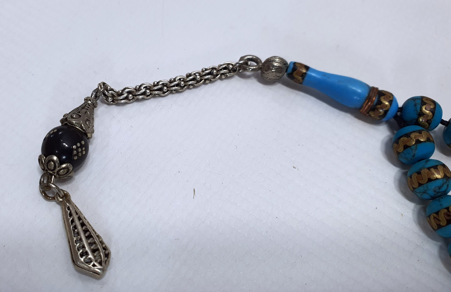 TURKUAZ TAŞLI VE İŞLEMELİ TESBİH