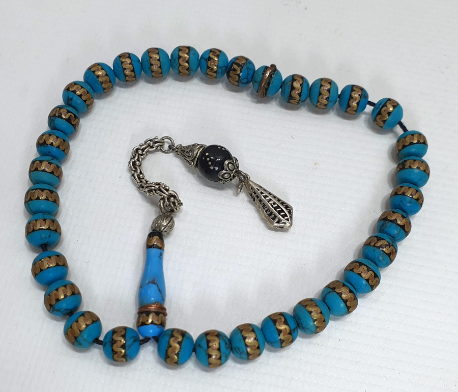 TURKUAZ TAŞLI VE İŞLEMELİ TESBİH