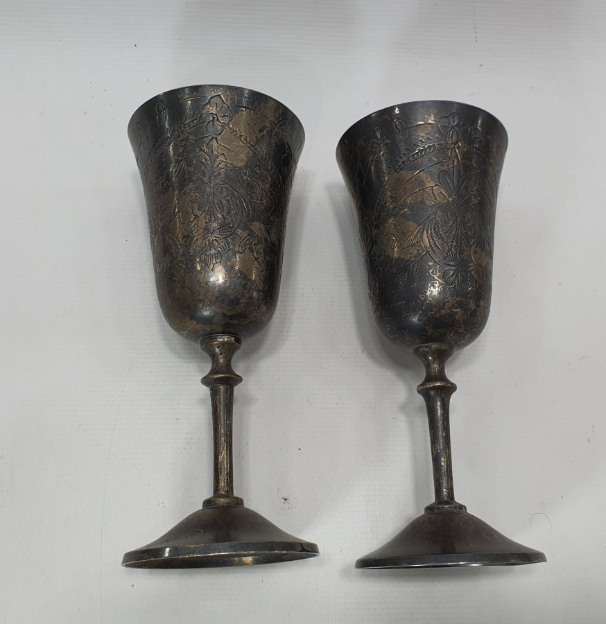 ÜZERİ KALEM İŞÇİLİKLİ ANTİKA ÇİFT KADEH