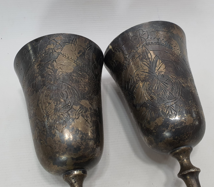 ÜZERİ KALEM İŞÇİLİKLİ ANTİKA ÇİFT KADEH