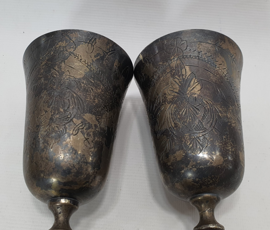 ÜZERİ KALEM İŞÇİLİKLİ ANTİKA ÇİFT KADEH