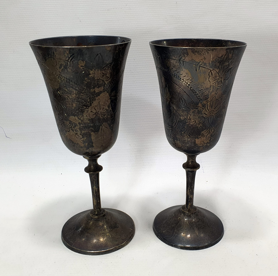 ÜZERİ KALEM İŞÇİLİKLİ ANTİKA ÇİFT KADEH