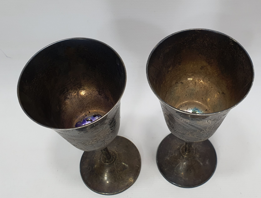 ÜZERİ KALEM İŞÇİLİKLİ ANTİKA ÇİFT KADEH