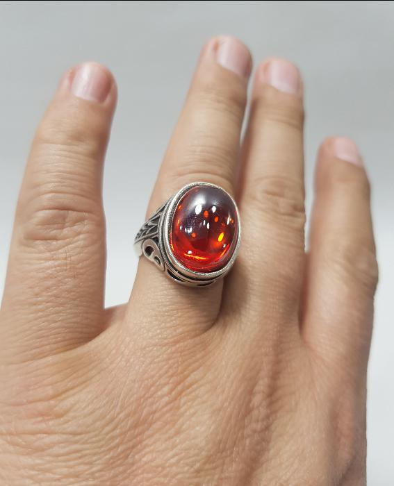 KÖK YAKUT TAŞLI GÜMÜŞ ERKEK YÜZÜK 