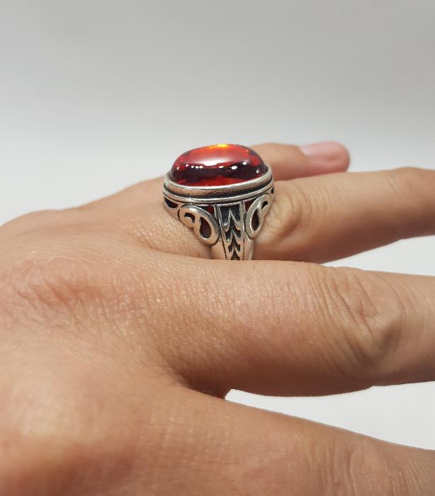 KÖK YAKUT TAŞLI GÜMÜŞ ERKEK YÜZÜK 