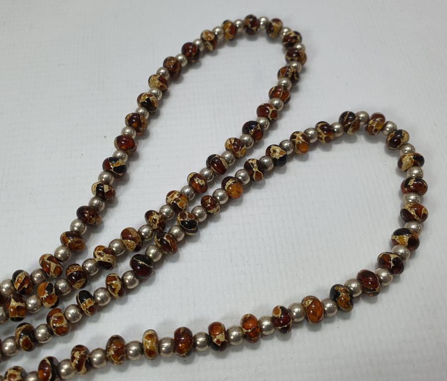 ÇOK NADİR ANTİKA DAMLA KEHRİBAR VE GÜMÜŞ GERDANLIK