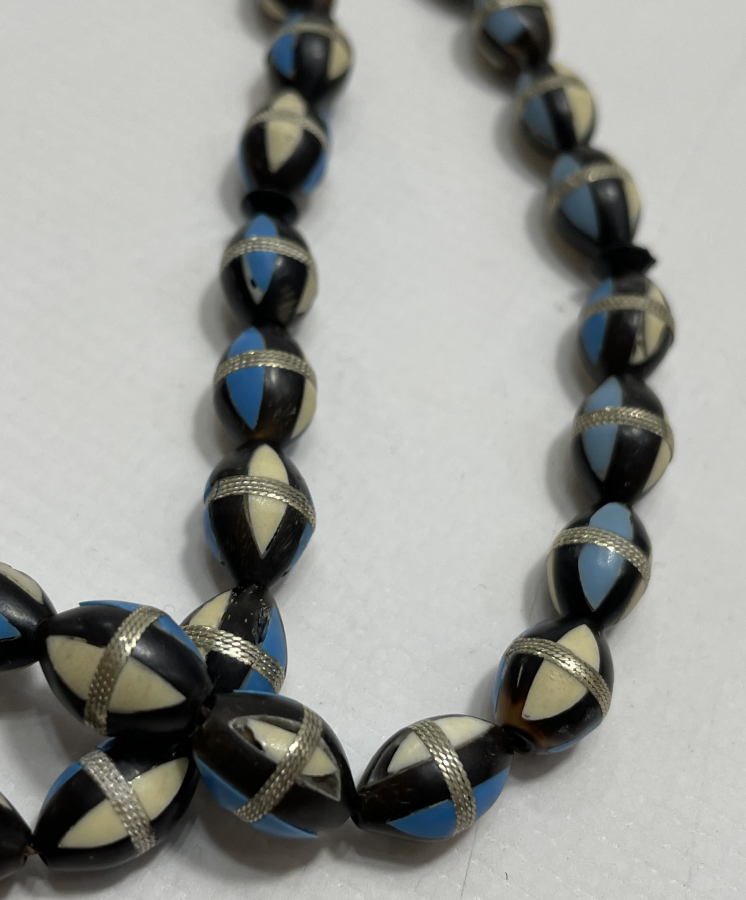 KUKA ÜZERİ GÜMÜŞ - KEMİK VE TURKUAZ ÇAKMA TESBİH