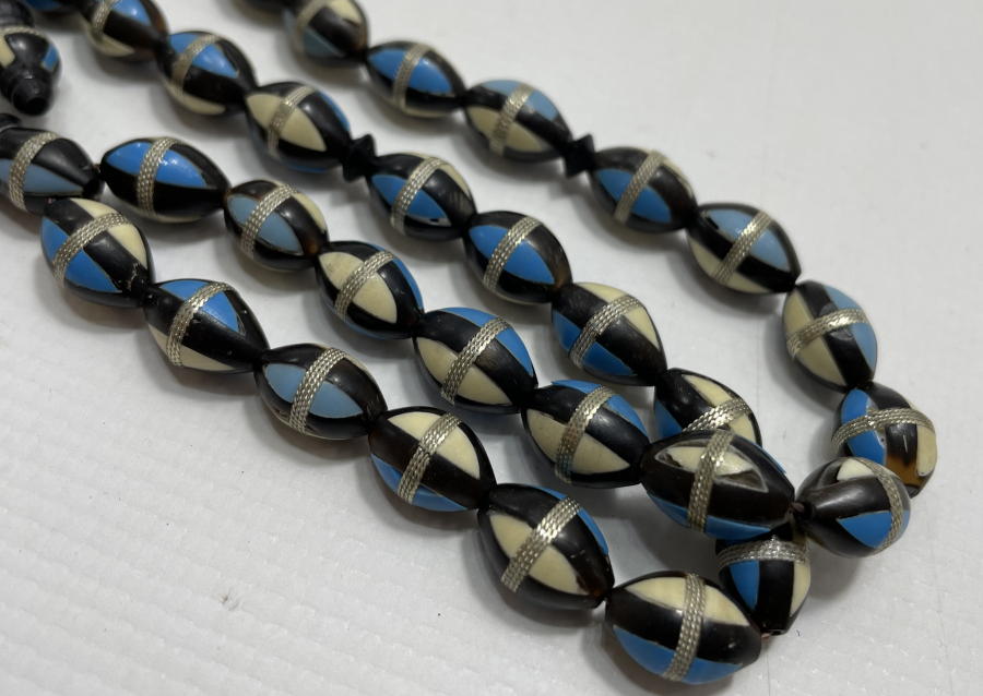 KUKA ÜZERİ GÜMÜŞ - KEMİK VE TURKUAZ ÇAKMA TESBİH