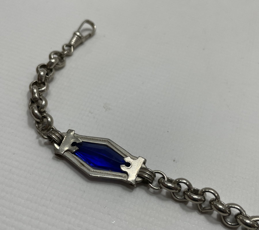 ÜZERİ DOĞAL TAŞLI ANTİKA GÜMÜŞ CEP SAATİ KÖSTEĞİ