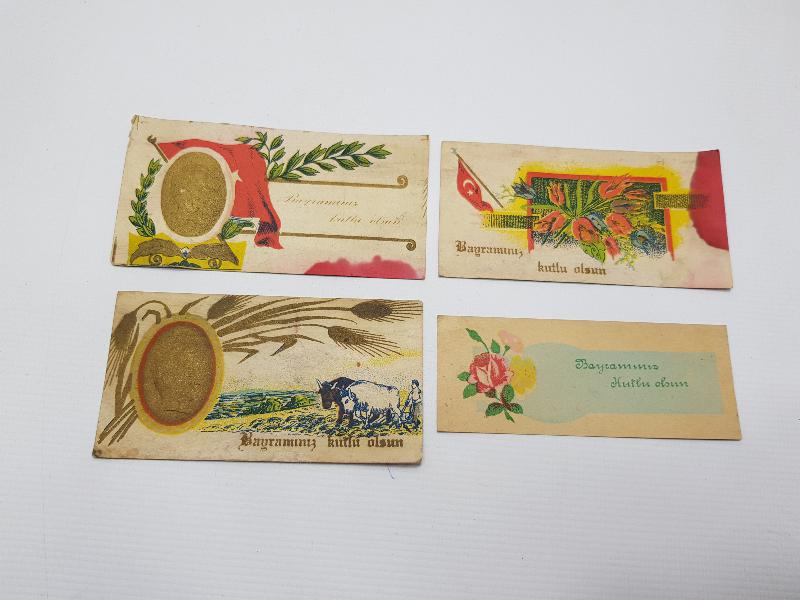 1940'LARDAN DÖRT ADET BAYRAM TEBRİK KARTI 