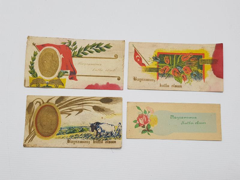 1940'LARDAN DÖRT ADET BAYRAM TEBRİK KARTI 