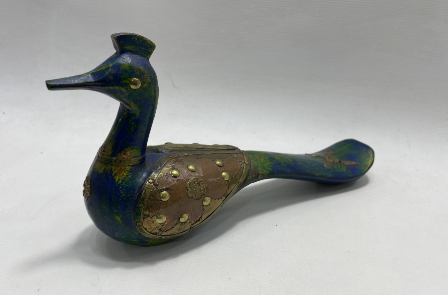 OSMANLI DÖNEMİ TAMAMI EL İŞÇİLİĞİ AHŞAP ÜZERİ METAL İŞLEMELİ OYUNCAK KUŞ