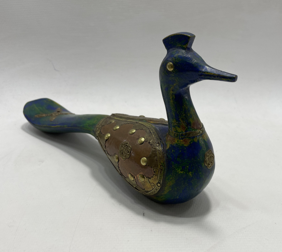 OSMANLI DÖNEMİ TAMAMI EL İŞÇİLİĞİ AHŞAP ÜZERİ METAL İŞLEMELİ OYUNCAK KUŞ