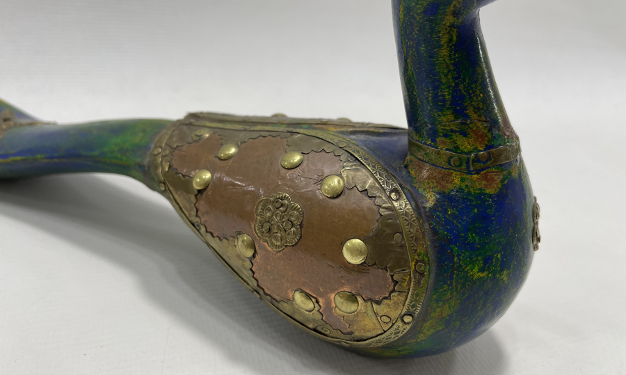 OSMANLI DÖNEMİ TAMAMI EL İŞÇİLİĞİ AHŞAP ÜZERİ METAL İŞLEMELİ OYUNCAK KUŞ