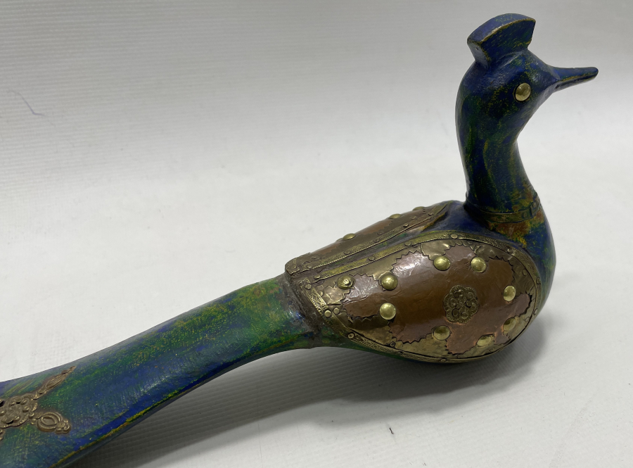 OSMANLI DÖNEMİ TAMAMI EL İŞÇİLİĞİ AHŞAP ÜZERİ METAL İŞLEMELİ OYUNCAK KUŞ