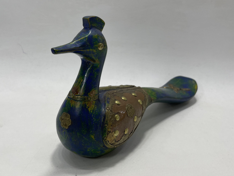 OSMANLI DÖNEMİ TAMAMI EL İŞÇİLİĞİ AHŞAP ÜZERİ METAL İŞLEMELİ OYUNCAK KUŞ