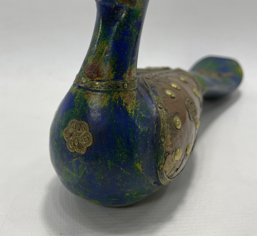 OSMANLI DÖNEMİ TAMAMI EL İŞÇİLİĞİ AHŞAP ÜZERİ METAL İŞLEMELİ OYUNCAK KUŞ