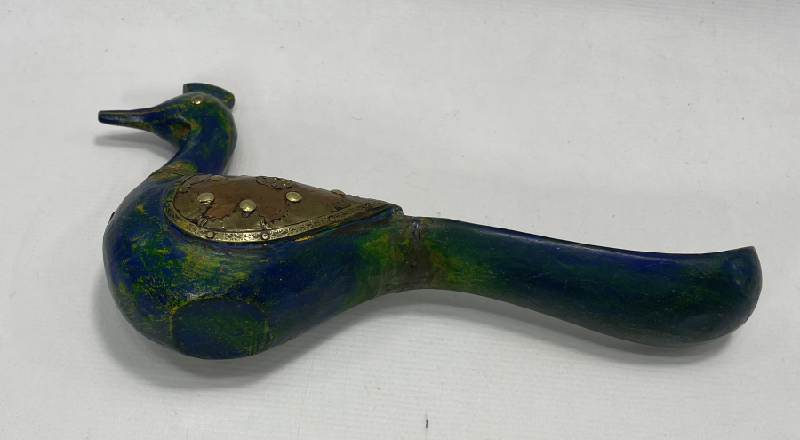 OSMANLI DÖNEMİ TAMAMI EL İŞÇİLİĞİ AHŞAP ÜZERİ METAL İŞLEMELİ OYUNCAK KUŞ