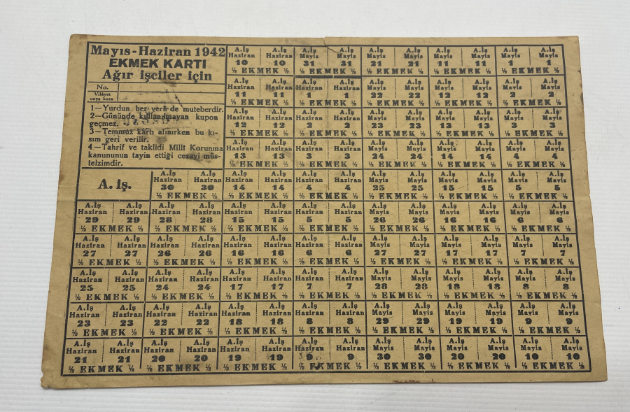 1942 YILI NADİR EKMEK KARNESİ