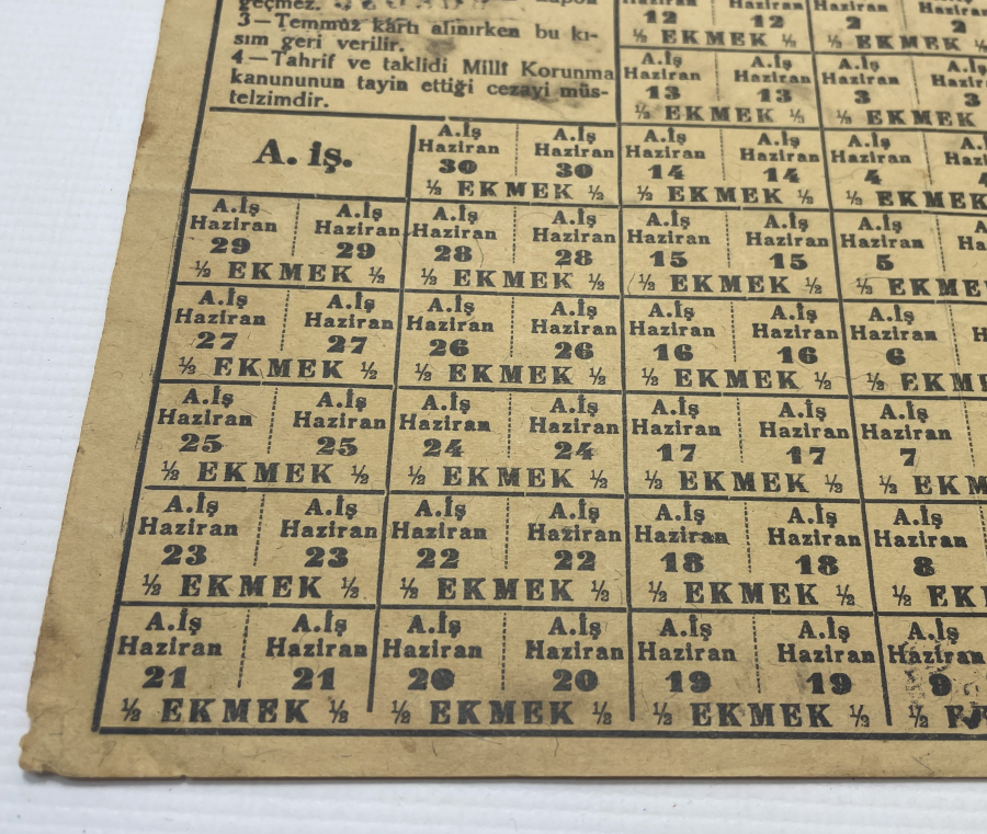 1942 YILI NADİR EKMEK KARNESİ