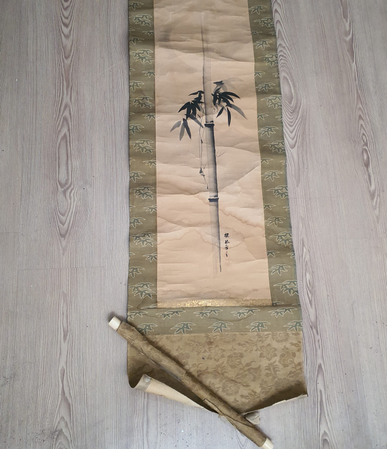 İPEK BAMBU VE FİL DİŞİNDEN YAPILMIŞ ANTİKA JAPON HAT YAZI