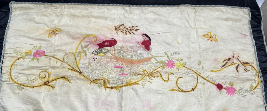 OSMANLI DÖNEMİ DENİZCİLİKLE İLGİLİ İPEK VE GÜMÜŞ SIRMA İŞÇİLİKLİ BÜYÜK BOY EL İŞLEME PANO