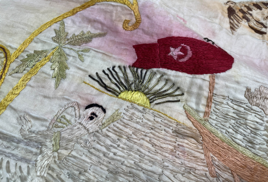 OSMANLI DÖNEMİ DENİZCİLİKLE İLGİLİ İPEK VE GÜMÜŞ SIRMA İŞÇİLİKLİ BÜYÜK BOY EL İŞLEME PANO