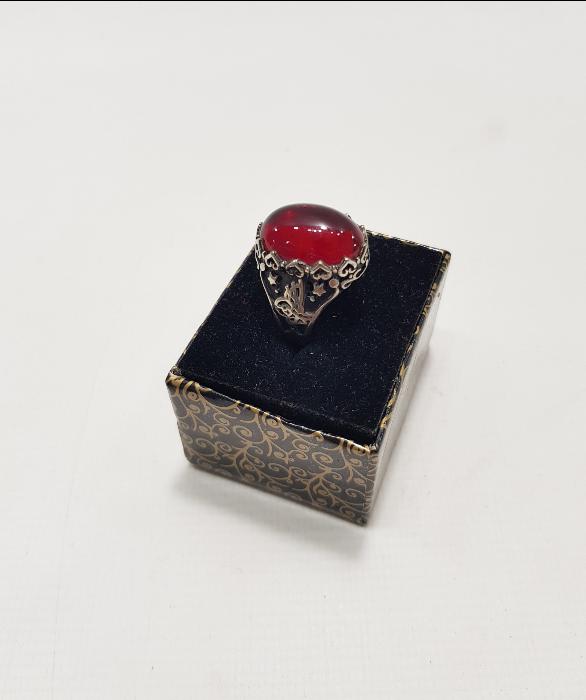 YAKUT TAŞLI GÜMÜŞ ERKEK YÜZÜĞÜ 