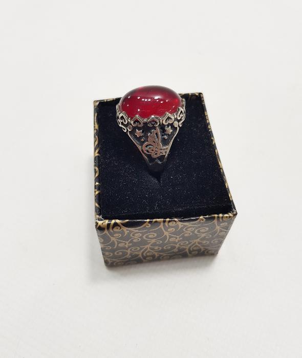 YAKUT TAŞLI GÜMÜŞ ERKEK YÜZÜĞÜ 