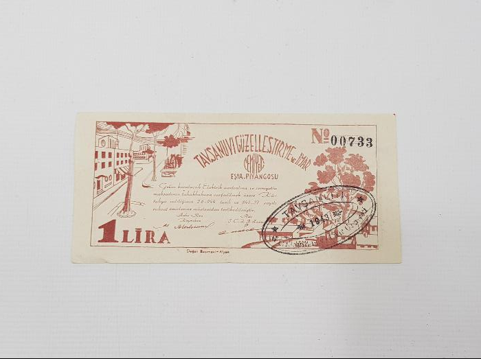 1944 TAVŞANLI'YI GÜZELLEŞTİRME VE İMAR CEMİYETİ EŞYA PİYANGOSU BİLETİ 