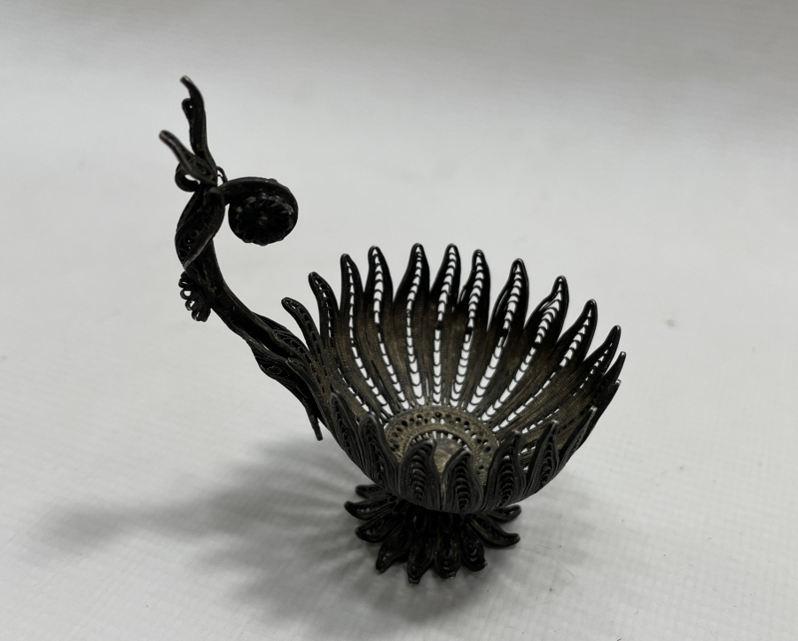 OSMANLI DÖNEMİ SAF GÜMÜŞTEN MAMUL TELKARİ İŞÇİLİKLİ FİNCAN ZARFI