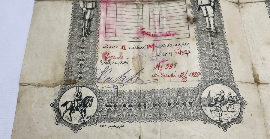 1929 TARİHLİ ÇOK NADİR ASKER KÜNYE EVRAKI