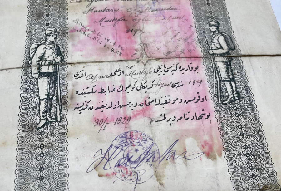 1929 TARİHLİ ÇOK NADİR ASKER KÜNYE EVRAKI