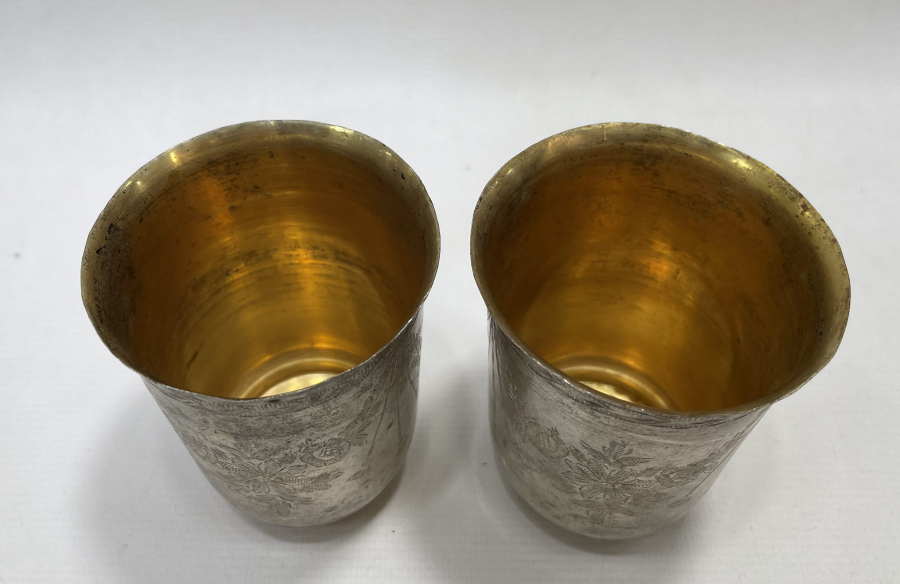 OSMANLI DÖNEMİ ALTI DAMGALI GÜMÜŞTEN MAMUL ESERİ İSTANBUL ÇİFT BARDAK