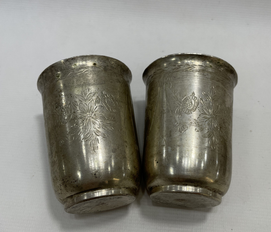 OSMANLI DÖNEMİ ALTI DAMGALI GÜMÜŞTEN MAMUL ESERİ İSTANBUL ÇİFT BARDAK