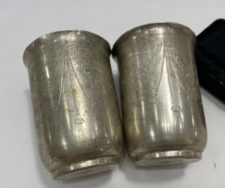 OSMANLI DÖNEMİ ALTI DAMGALI GÜMÜŞTEN MAMUL ESERİ İSTANBUL ÇİFT BARDAK