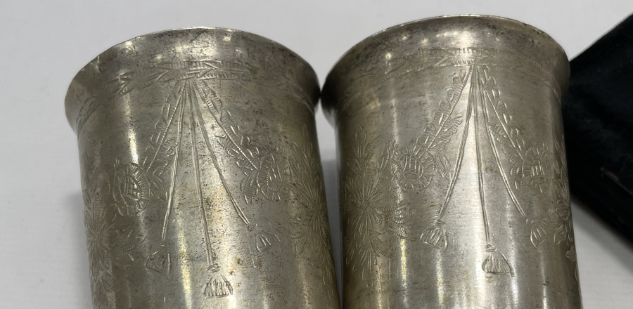 OSMANLI DÖNEMİ ALTI DAMGALI GÜMÜŞTEN MAMUL ESERİ İSTANBUL ÇİFT BARDAK