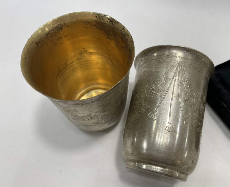 OSMANLI DÖNEMİ ALTI DAMGALI GÜMÜŞTEN MAMUL ESERİ İSTANBUL ÇİFT BARDAK