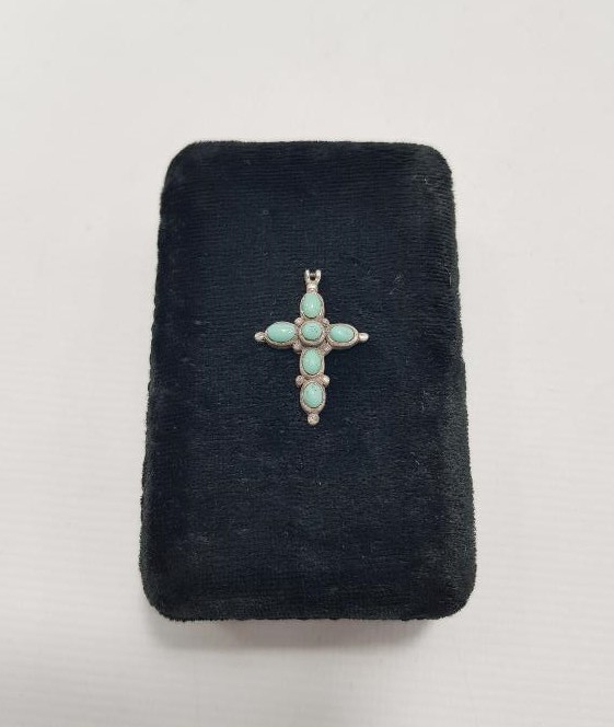 FİRUZE TAŞLI GÜMÜŞ HAÇ KOLYE UCU 