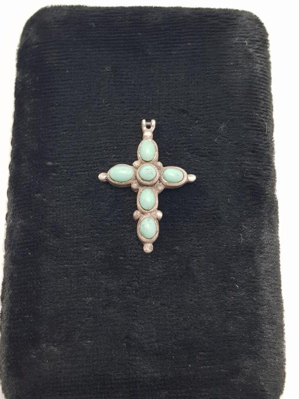 FİRUZE TAŞLI GÜMÜŞ HAÇ KOLYE UCU 