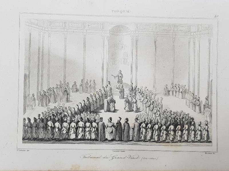 OSMANLI DÖNEMİ GRAVÜR: SARAYDA BÜYÜKVEZİRİN DAVETLİLERİ KABULÜ