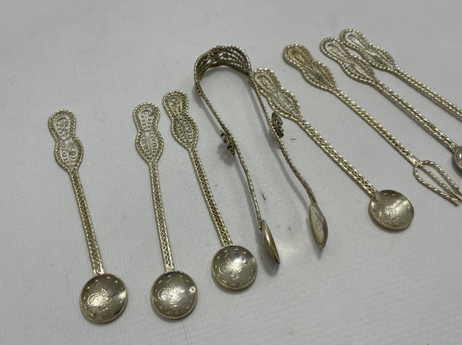 OSMANLI DÖNEMİ GÜMÜŞ KAPLAMA ÇAY TAKIMI