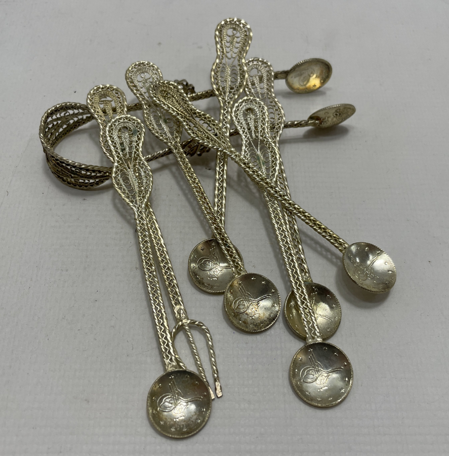 OSMANLI DÖNEMİ GÜMÜŞ KAPLAMA ÇAY TAKIMI