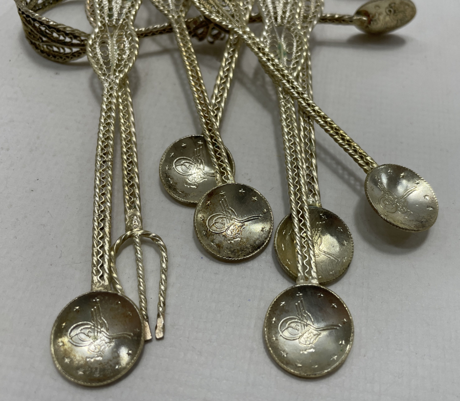 OSMANLI DÖNEMİ GÜMÜŞ KAPLAMA ÇAY TAKIMI